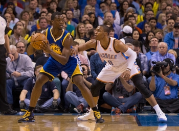 Harrison Barnes goes against Westbrook. Barnes dropped 26 points for the evening.