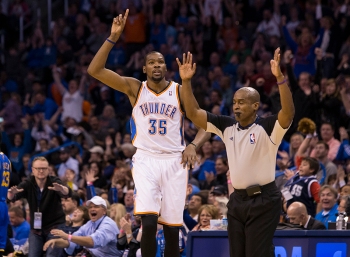 Kevin Durant celebrates the "and 1". Durant's 54 points established a new career high.