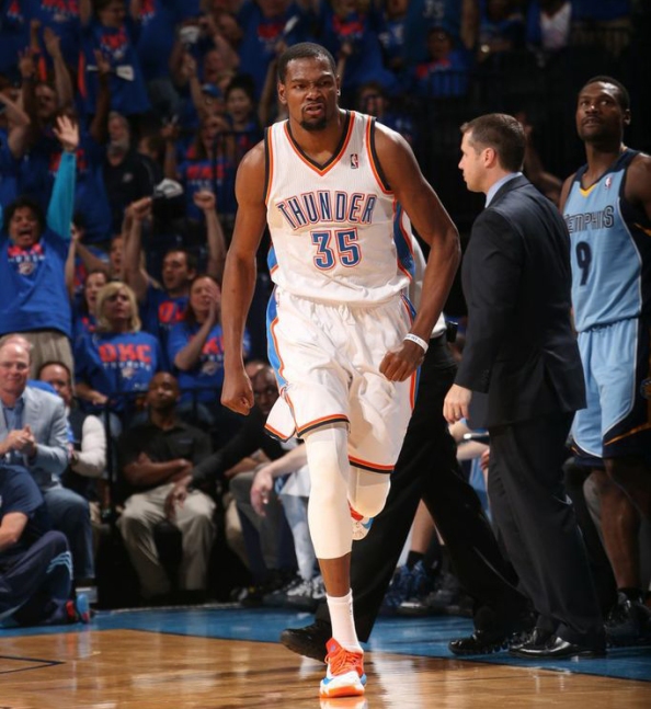 Kevin Durant led all scorers with his 33 points. Here he is with that scowl I like to see from him. Get mad, KD!