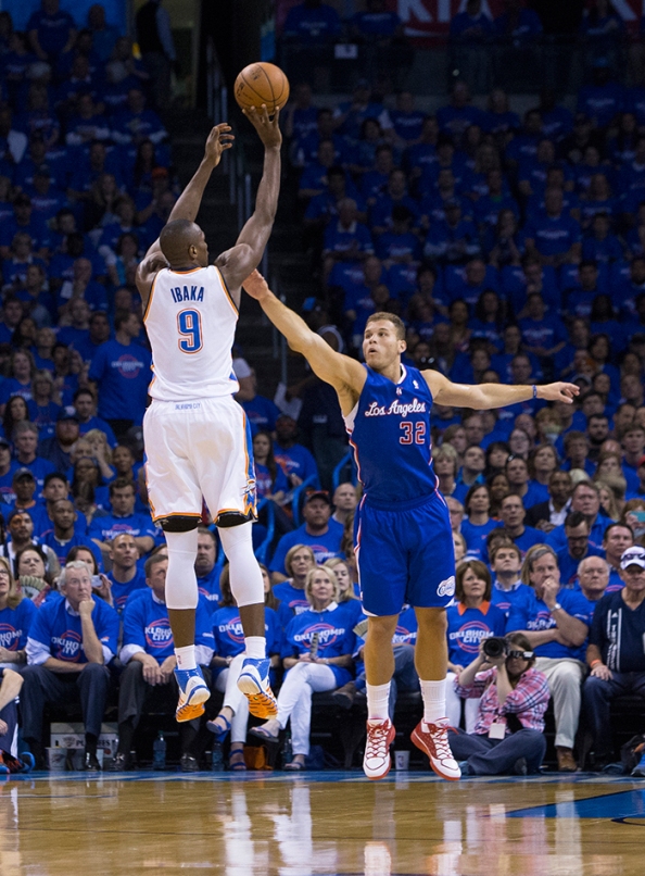 Serge Ibaka shoots over Griffin. Sadly, it loos as though Ibaka's offensive abilities will continue to be underrated.